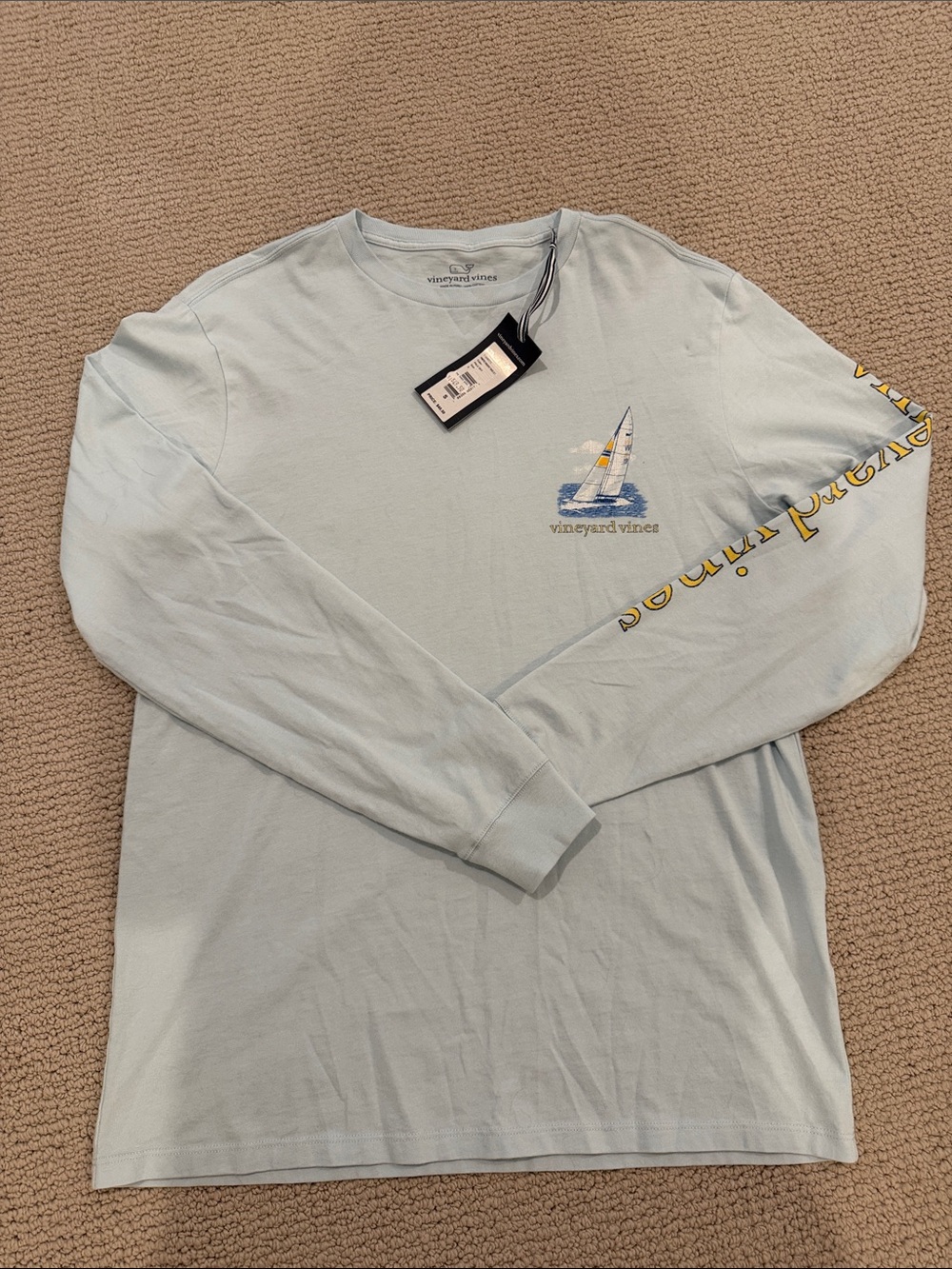 Vineyard Vines Pale Blue Long-Sleeve Tee with Sailboat Graphic